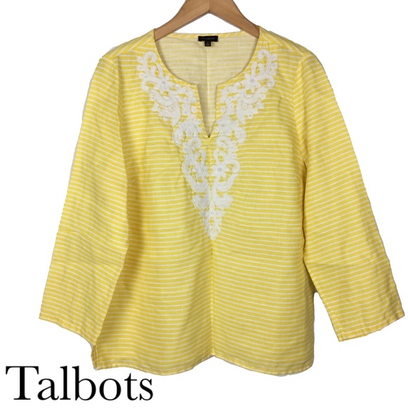 Talbots Tops - Talbots 100% linen beaded tunic blouse top